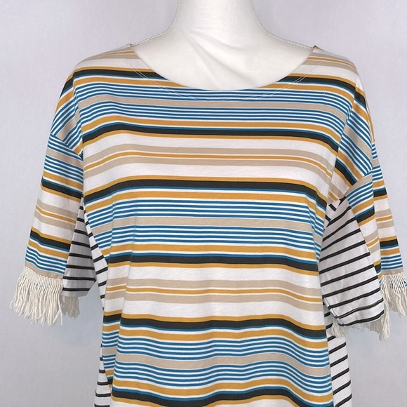 Zara Striped Fringe Short Sleeve T-Shirt. Size Large. - Picture 3 of 12